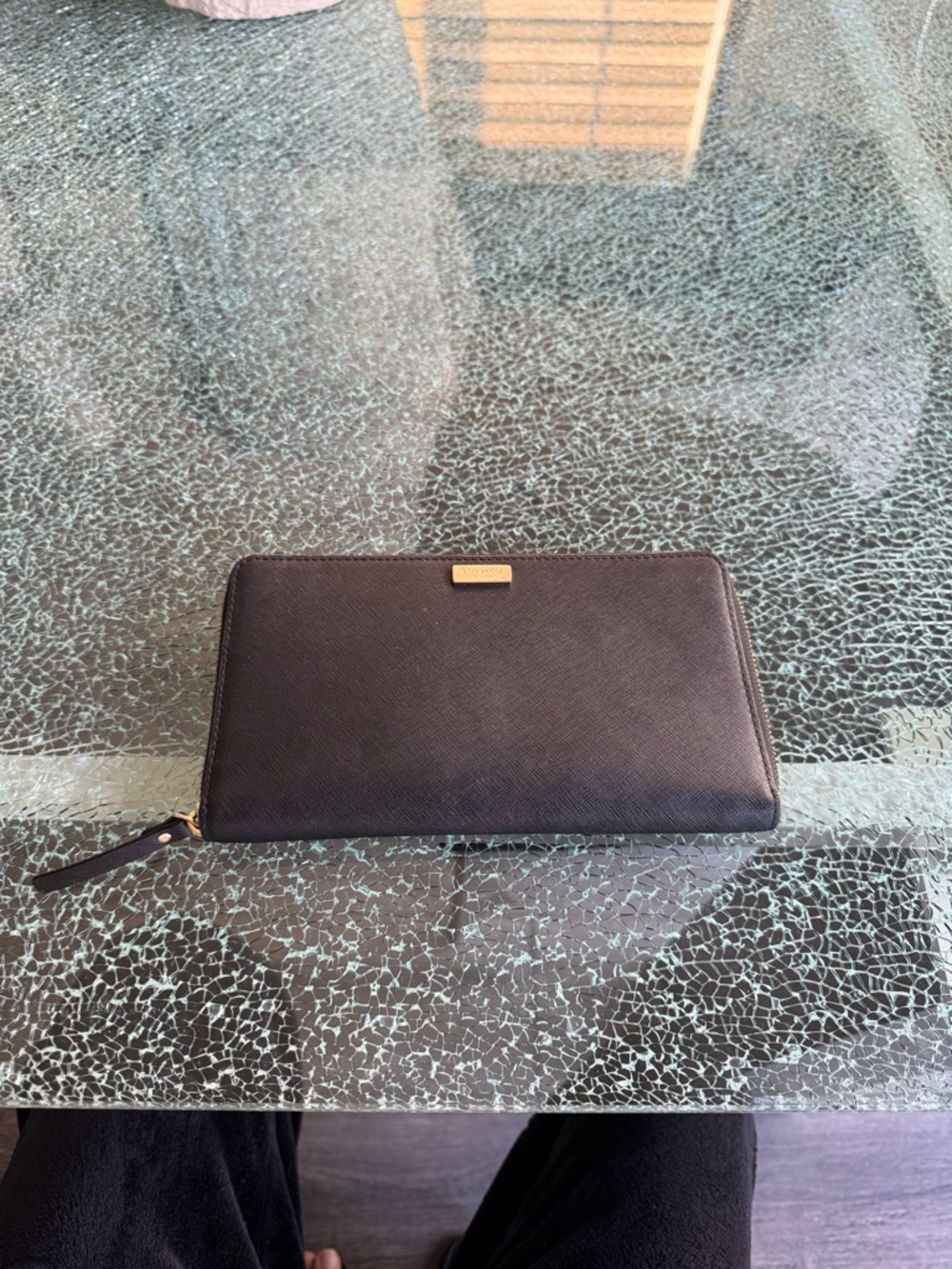kate‎ spade Black Leather Wallet with Gold Logo Plaque